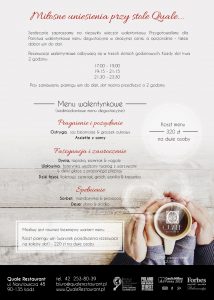 Menu walentynkowe dostępne w łódzkiej restauracji Quale